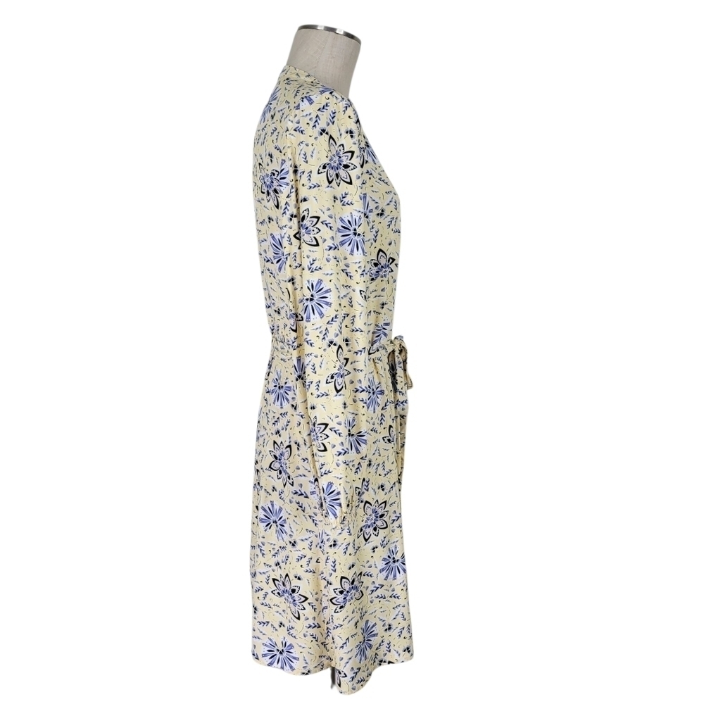 Loft Outlet Shift Dress Size 14 Yellow Blue Floral Button Front Belted Summer - Picture 5 of 12
